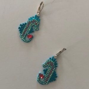 Betsey Johnson Seahorse Earrings Aqua NWOT